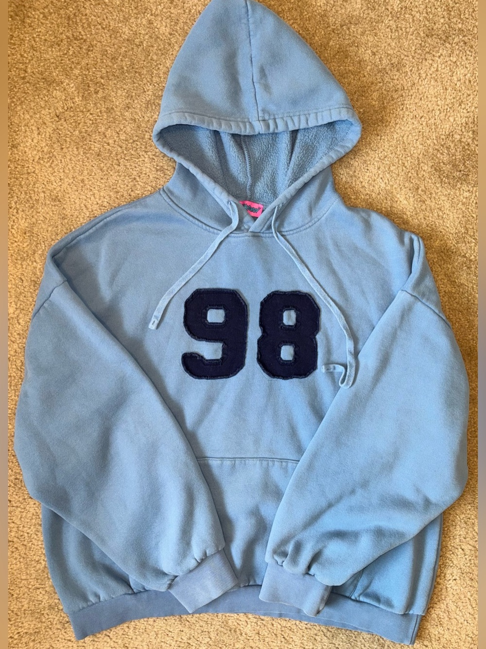 Edikted Light Blue Women’s Hooded Sweatshirt with Navy '98'